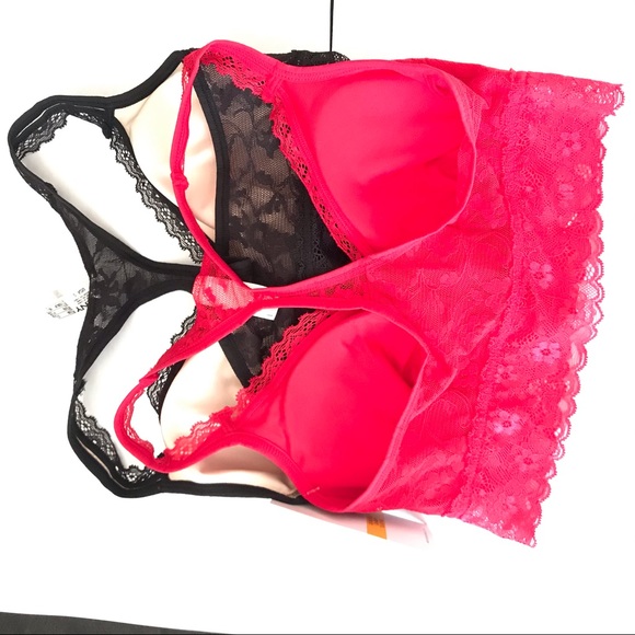 NWT DKNY 2 pack bralettes racerback red black lace - Picture 4 of 6